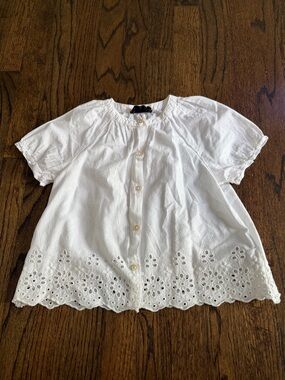 Girls' White Eyelet Hem Button-Front Blouse